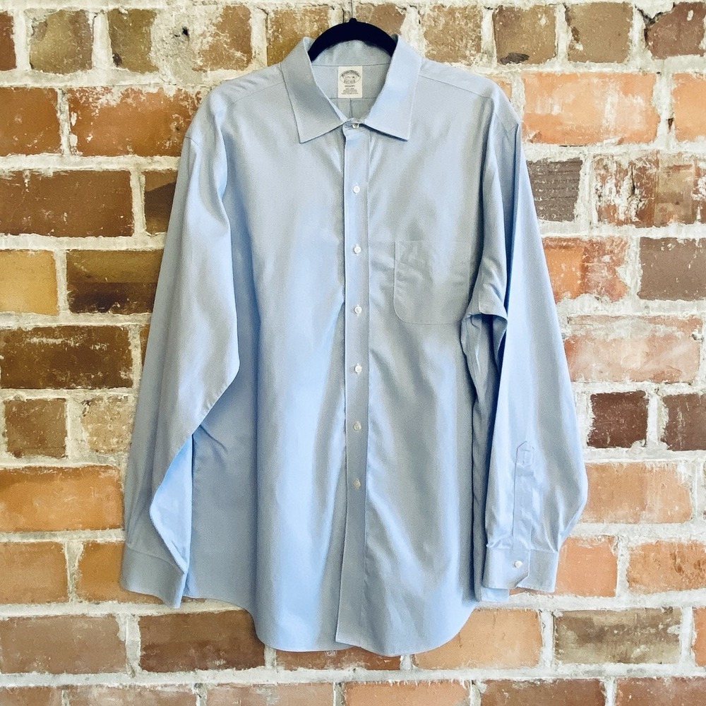 Men's Brooks Brothers Check Blue Button Down Dress Shirt 100% Cotton 17.5-36